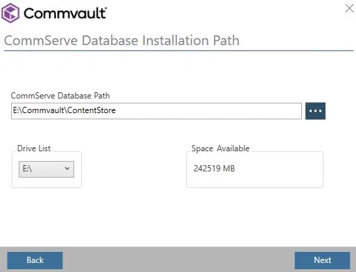 CommServe Database Installation Path