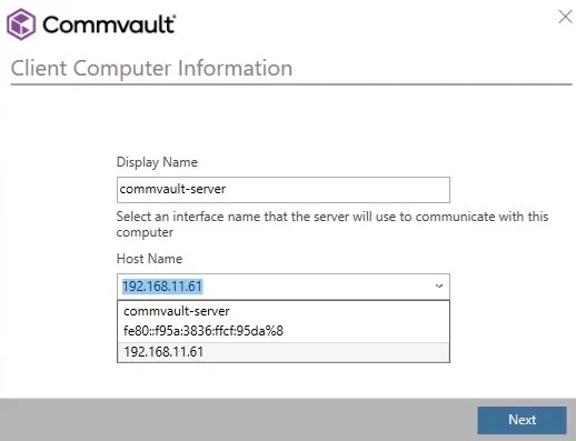 Client Computer Information — вибір IP адреси